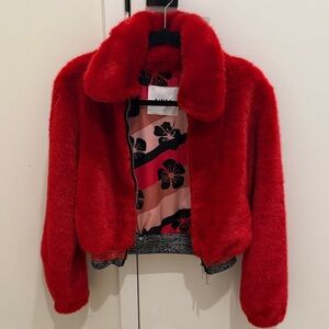 Ainea Red Faux Fur Cropped Jacket - IT 36 / US XXS